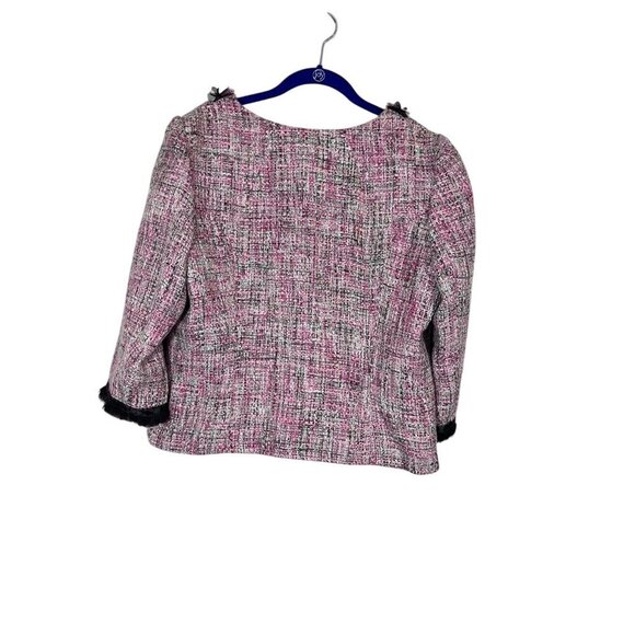 INC Tweed Blazer XL Pink Old Money Preppy Luxury Y2K Lined Fringe Ruffle Career - Picture 9 of 14